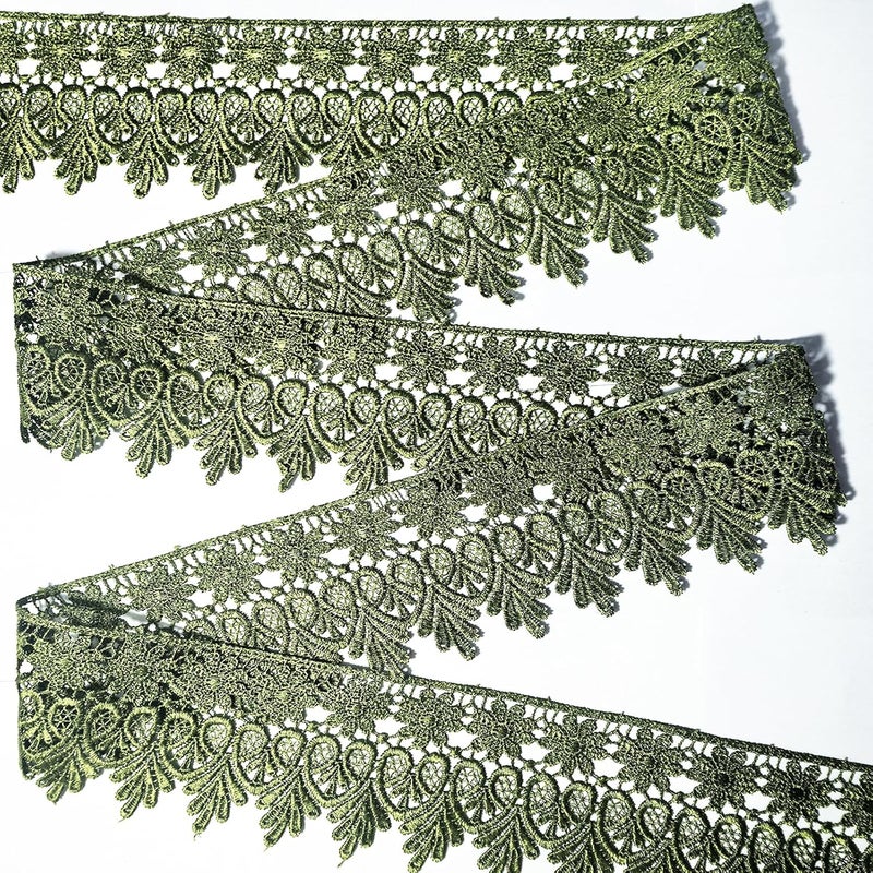 DKKUAYANGUP (Olive Green Floral Lace Trim - 5 Yards, 9cm Wide | Wedding Dress Embellishment, Gift Packaging, Party Decor | DIY Sewing & Craft Supplies - Image 4